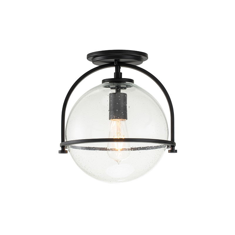 Потолочный светильник с прозрачным стеклянным шаром с эффектом пузырьков Hinkley Латунь Прозрачное Стекло Никель Черный в Тюмени | Loft Concept 