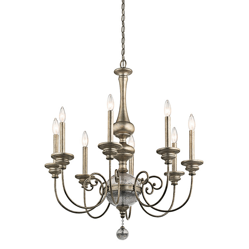 Люстра серебряного цвета с состаренным эффектом и декоративным подвесным шаром Kichler Серебро винтаж в Тюмени | Loft Concept 