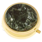 Таблетница карманная круглая с 3-мя отделениями и накладкой из натурального камня Серафинит Gold Stone Pillboxes варинант исполнения - 1 | Loft Concept в Тюмени