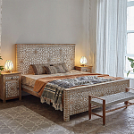 Двуспальная кровать из массива манго с резьбой Celestino Grey Mango Bed варинант исполнения - 2 | Loft Concept в Тюмени