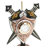 Часы настольные в виде щита с флагом из натуральных камней Змеевик и Креноид Stone Clock варинант исполнения - 3 | Loft Concept в Тюмени