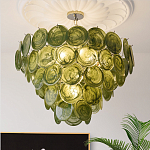 Люстра из зеленых стеклянных дисков с перламутровым эффектом Green Glowing Glaze варинант исполнения - 3 | Loft Concept в Тюмени
