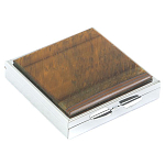 Таблетница карманная квадратная с 4-мя отделениями с зеркалом и накладкой из натурального камня Тигровый глаз Silver Stone Pillboxes варинант исполнения - 1 | Loft Concept в Тюмени