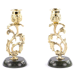Подсвечники бронзовые на подставке из натурального камня нефрит Stone Candlestick варинант исполнения - 1 | Loft Concept в Тюмени