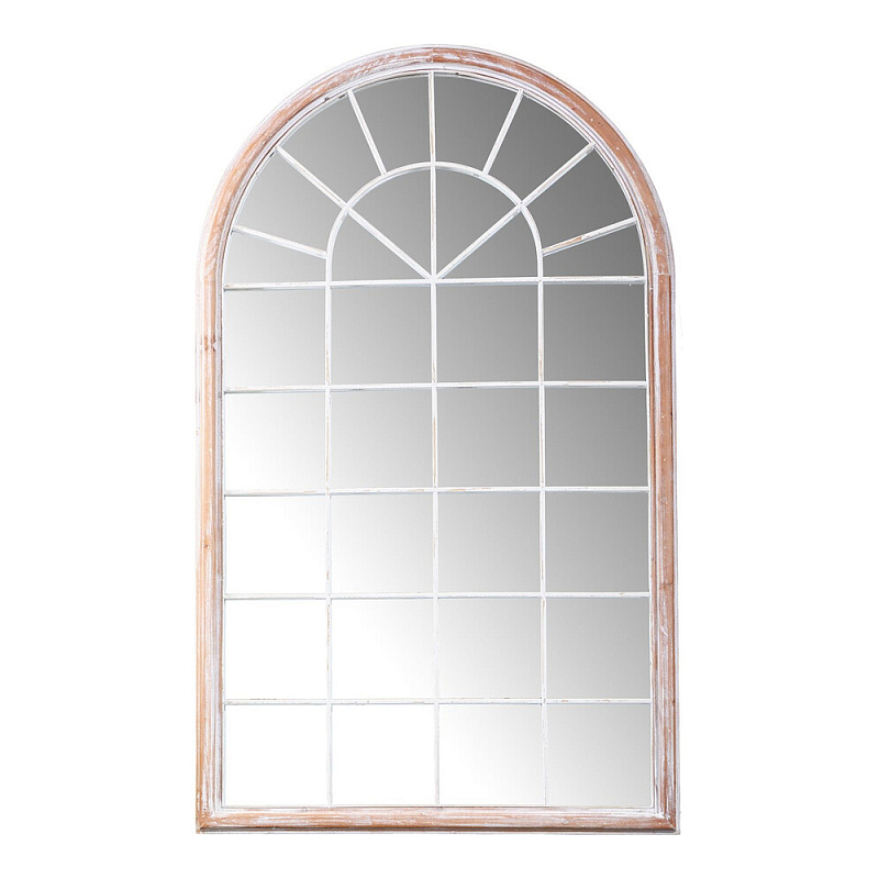Зеркало-окно настенное в венецианском стиле с деревянной рамой бежевого цвета Venetian Smooth Белый Бежевый в Тюмени | Loft Concept 