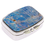 Таблетница карманная прямоугольная на 2 отделения с зеркалом и накладкой из натурального камня Лазурит Silver Stone Pillboxes варинант исполнения - 1 | Loft Concept в Тюмени