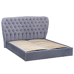 Кровать двуспальная серая с основанием из массива дерева с мягким изголовьем Velour Beds варинант исполнения - 1 | Loft Concept в Тюмени