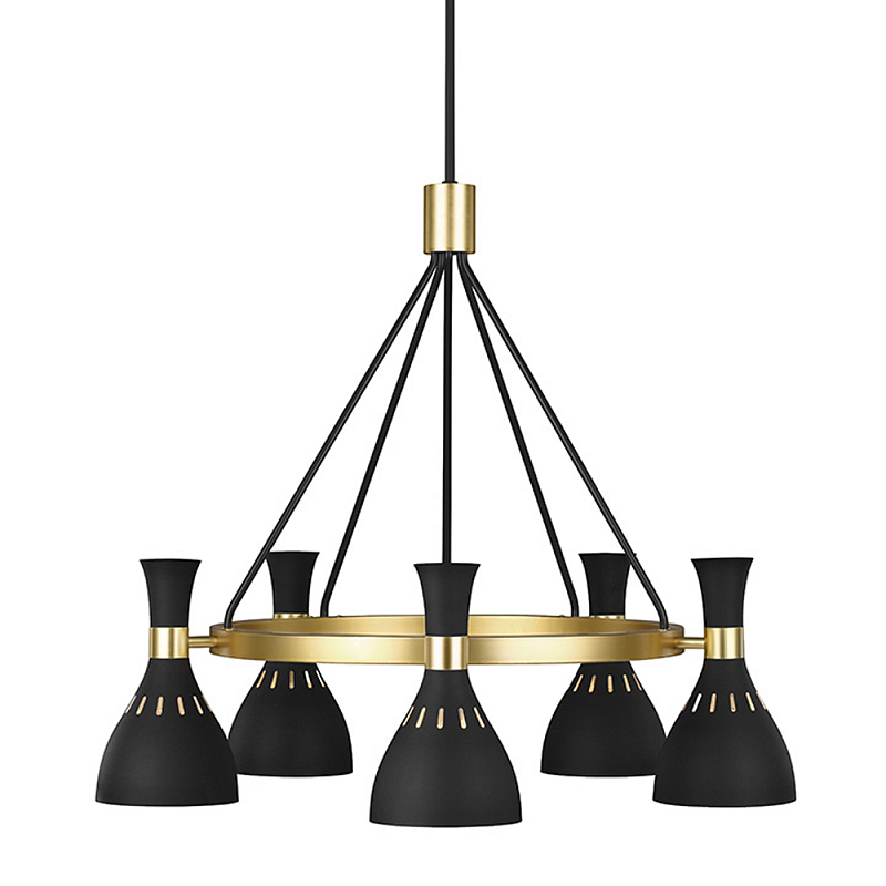 Люстра с 5-ю плафонами в форме песочных часов с узкими перфорированными отверстиями Feiss Черный Белый Латунь в Тюмени | Loft Concept 
