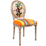 Стул бежевый в разноцветную полоску из натурального бука с изображением птиц и цветов Blooming Yellow Red Birds Colorful Stripes Chair варинант исполнения - 2 | Loft Concept в Тюмени