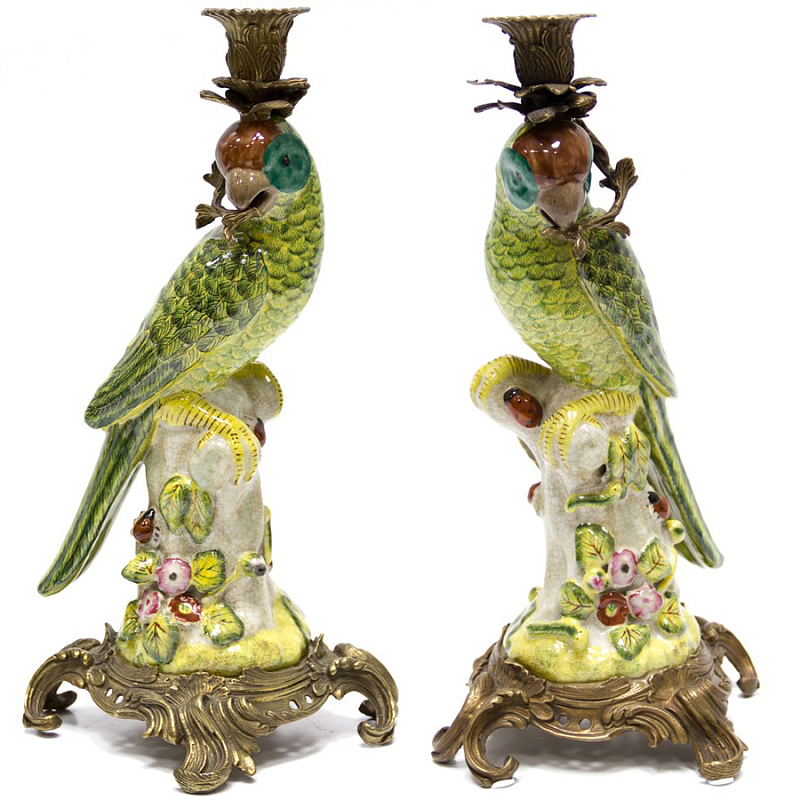 Подсвечник Candlestick Green Parrot Зеленый Бронза в Тюмени | Loft Concept 