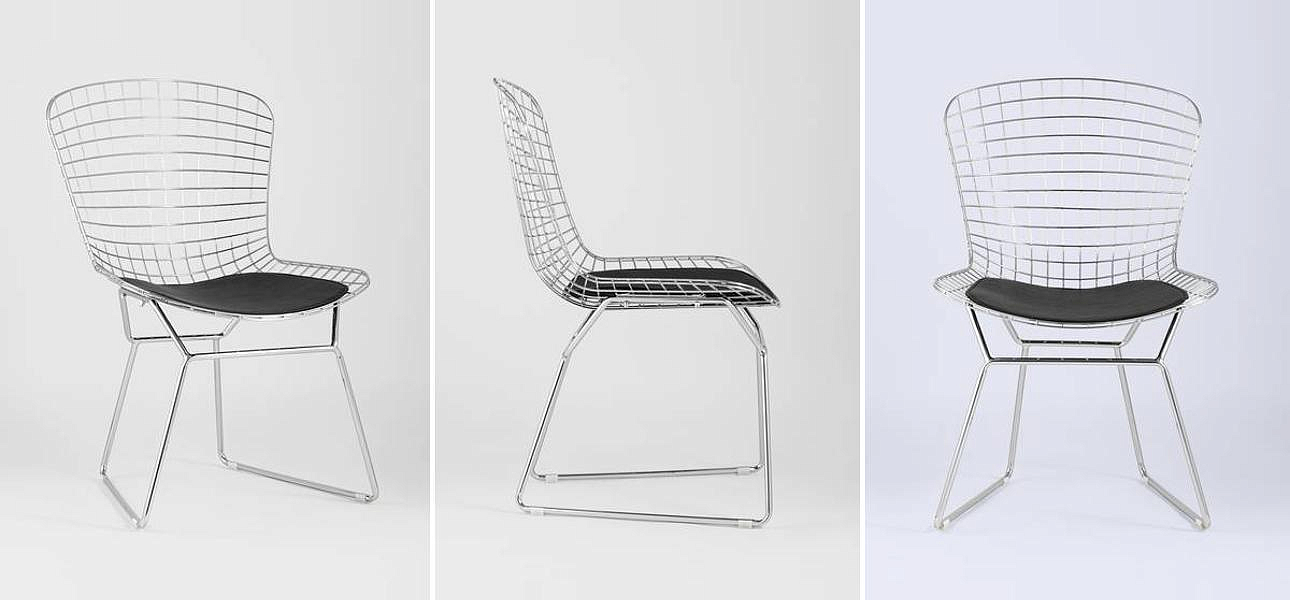 Стул Bertoia Chair Хромированный с Черной подушкой Стул Bertoia Chair Хромированный с Черной подушкой - Loft-Concept в Тюмени