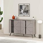 Комод бежево-серый с 4-мя дверцами с геометрическим рисунком на металлических ножках DUNE CONSOLE LIGHT MOCHA варинант исполнения - 2 | Loft Concept в Тюмени