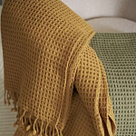 Плед из шерсти цвета охры с бахарамой Waffle Comfort варинант исполнения - 4 | Loft Concept в Тюмени