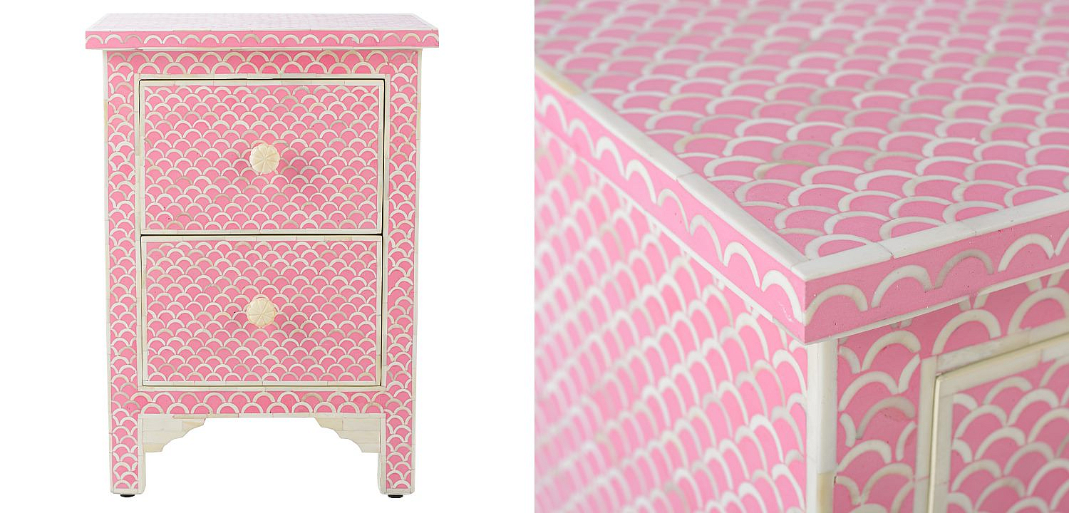 Тумбочка Pink Indian Bone Inlay nightstand Тумбочка Pink Indian Bone Inlay nightstand - Loft-Concept в Тюмени