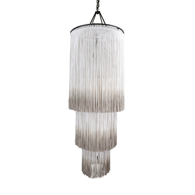 Люстра круглая трехъярусная из бахромы Milk Gradient Braided Fringe Молочный в Тюмени | Loft Concept 