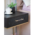 Приставной столик с резным узором на выдвижном ящике Black Table Carved Pattern варинант исполнения - 6 | Loft Concept в Тюмени