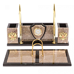 Настольный письменный набор из бежевого мрамора с часами и гербом Marble Accessory варинант исполнения - 1 | Loft Concept в Тюмени