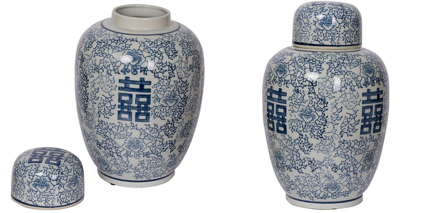 Китайская ваза c крышкой Blue & White Ornament Vase Китайская ваза c крышкой Blue & White Ornament Vase - Loft-Concept в Тюмени