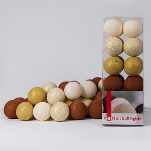 Гирлянда хлопковые фонарики Сotton Ball Gold-Copper