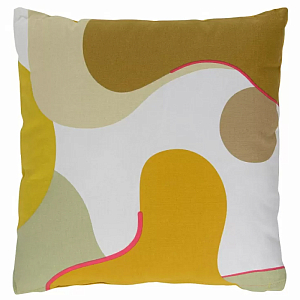 Подушка декоративная хлопковая горчичного цвета с абстрактным принтом Elysian Flow Sunset