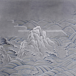 Обои ручная роспись Matsushima Waves Hokusai on Gun Metal dyed silk варинант исполнения - 1 | Loft Concept в Тюмени