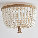 Круглый потолочный светильник украшенный круглыми белыми бусинами Wooden Beads Ceiling lamp варинант исполнения - 2 | Loft Concept в Тюмени
