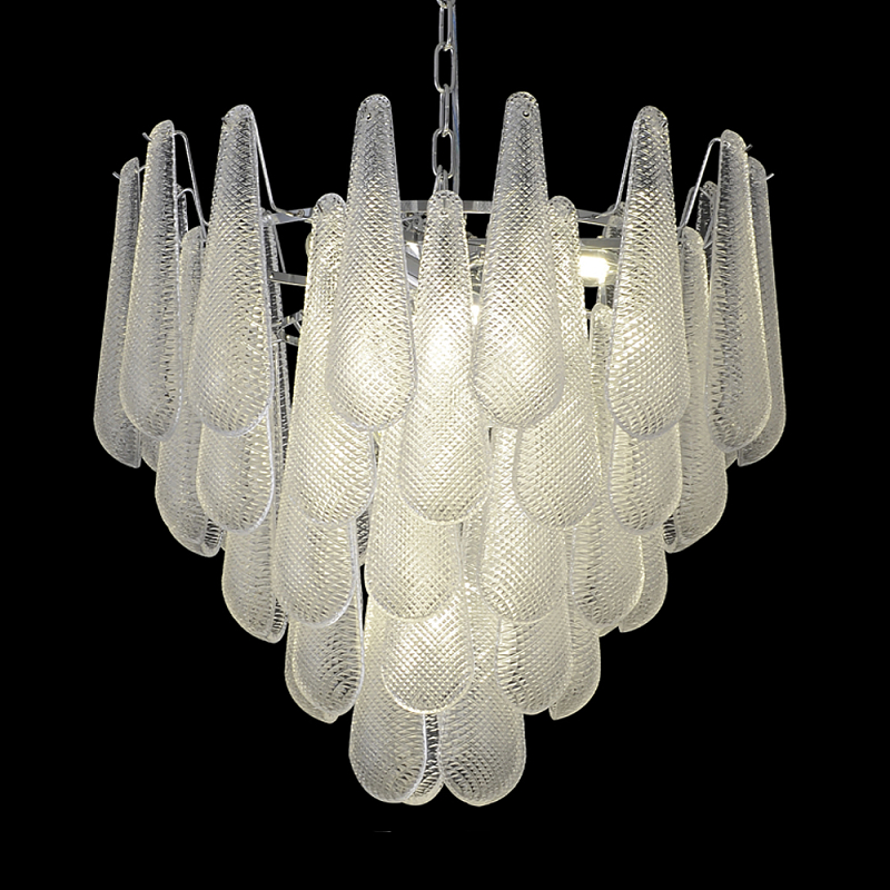 Люстра с подвесками из рифленного стекла в форме капель Textured Glass Chandelier Прозрачный Хром Люстра с подвесками из рифленного стекла в форме капель Textured Glass Chandelier Прозрачный Хром в Тюмени | Loft Concept