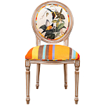 Стул бежевый в разноцветную полоску из натурального бука с изображением птиц и цветов Blooming Birds Colorful Stripes Chair варинант исполнения - 1 | Loft Concept в Тюмени