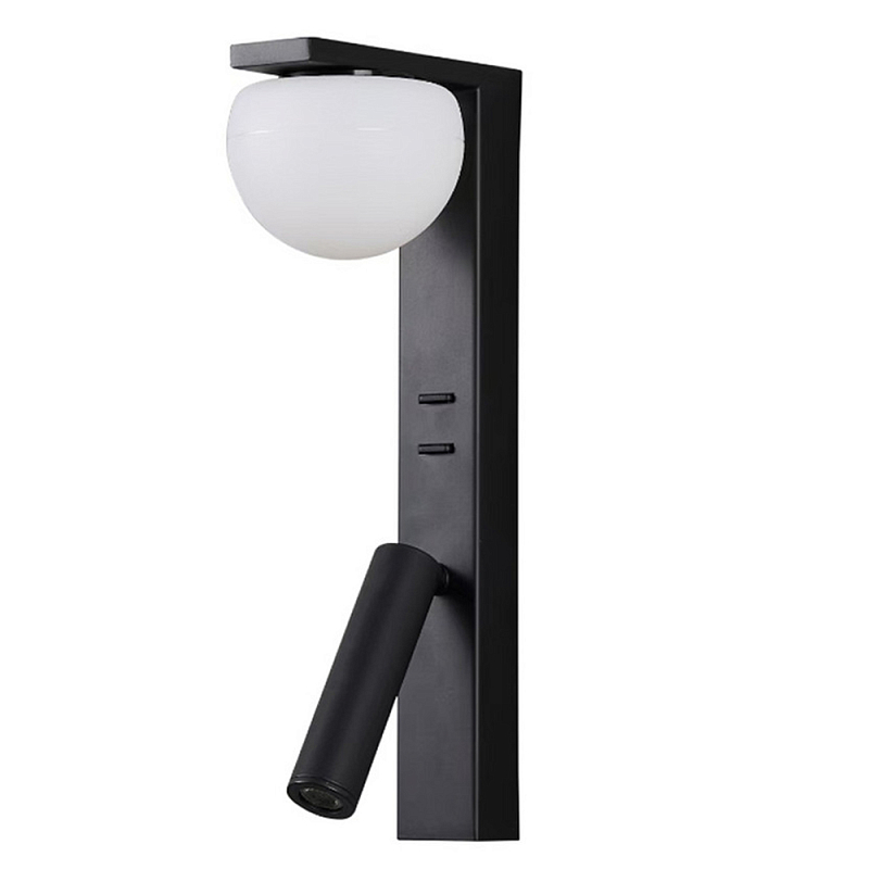 Бра с белым полусферическим плафоном и цилиндрическим поворотным спотом Trumpet Wall Lamp Черный Белый Бра с белым полусферическим плафоном и цилиндрическим поворотным спотом Trumpet Wall Lamp Черный Белый в Тюмени | Loft Concept