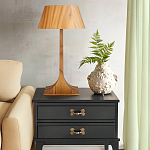 Настольная лампа со скошенным конусовидным абажуром и фигурной ножкой в цвете тик Accord Lighting варинант исполнения - 6 | Loft Concept в Тюмени