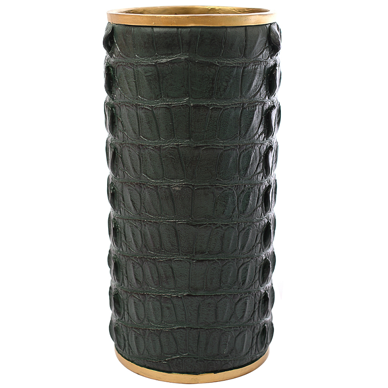 Ваза с декором из эко-кожи Leather Vase Green Зеленый Латунь Ваза с декором из эко-кожи Leather Vase Green Зеленый Латунь в Тюмени | Loft Concept