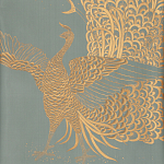 Обои ручная роспись в стиле Арт-деко Whistler Peacocks Golden colourway on Blue Grey dyed silk варинант исполнения - 2 | Loft Concept в Тюмени