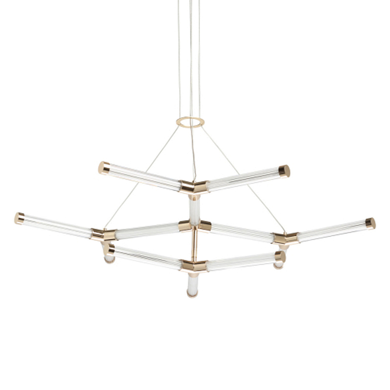 Люстра с геометрической конструкцией из вытянутых цилиндрических плафонов Hex Scaffold  Белый Золотой в Тюмени | Loft Concept 
