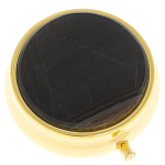 Таблетница карманная круглая с 3-мя отделениями с зеркалом и накладкой из натурального камня Соколиный глаз Gold Stone Pillboxes варинант исполнения - 1 | Loft Concept в Тюмени