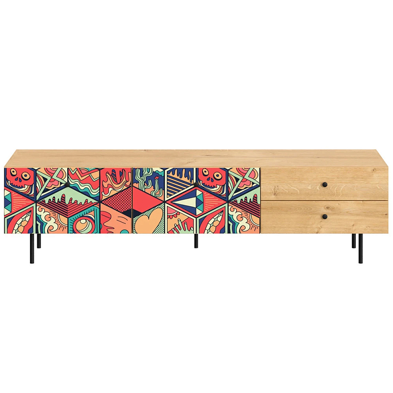 Длинная ТВ-тумба с принтом на ящиках Elise TV Stand Древесина Мульти Длинная ТВ-тумба с принтом на ящиках Elise TV Stand Древесина Мульти в Тюмени | Loft Concept