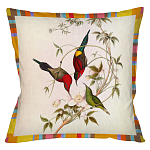 Декоративная подушка бежевая в разноцветную полоску с изображением птиц и цветов Blooming Birds Colorful Cushion варинант исполнения - 4 | Loft Concept в Тюмени