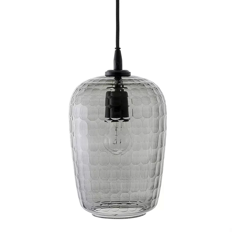 Подвесной светильник с рельефным узором на стеклянном плафоне Lamp with Frozen Glass Effect Серый Черный Подвесной светильник с рельефным узором на стеклянном плафоне Lamp with Frozen Glass Effect Серый Черный в Тюмени | Loft Concept