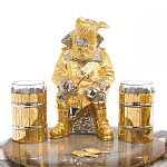 Икорница со стопками с декором "Рыбак с санями" с гравировкой на подставке из натуральных камней Агат Мрамор Decorative Cavair Dishes варинант исполнения - 3 | Loft Concept в Тюмени