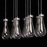 Люстра с 9-ю прозрачными плафонами из стекла в форме капли на прямоугольном потолочном основании цвета хром Lucid Rain  варинант исполнения - 9 | Loft Concept в Тюмени