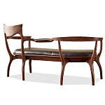 Кушетка с деревянным каркасом и сиденьем из коричневой натуральной кожи Moon Walnut Furniture варинант исполнения - 8 | Loft Concept в Тюмени