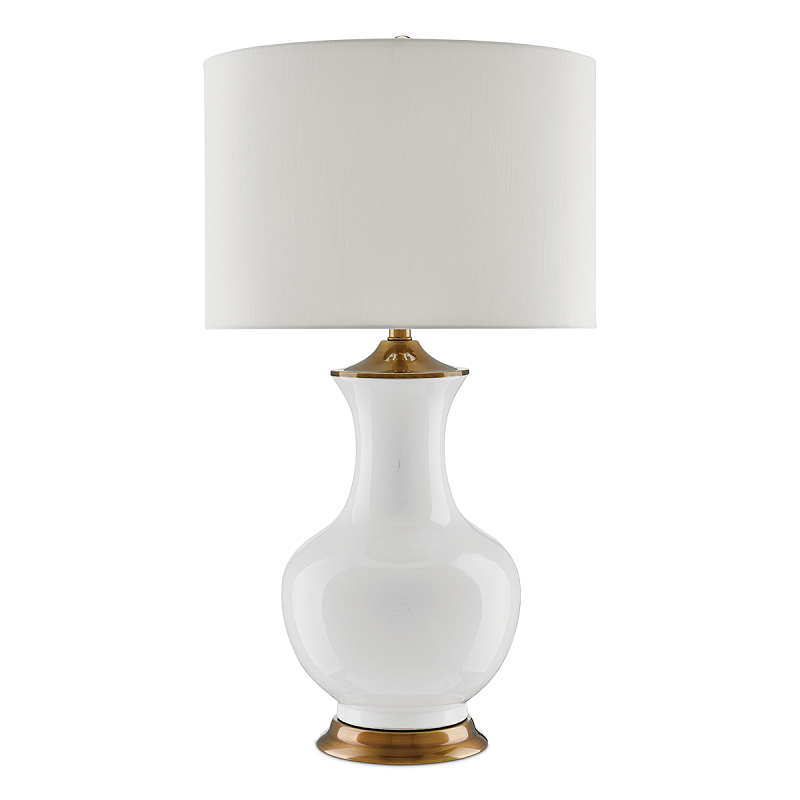 Настольная лампа белого цвета с фарфоровым основанием и латунными акцентами и тканевым абажуром Currey & Company Белый Латунь в Тюмени | Loft Concept 