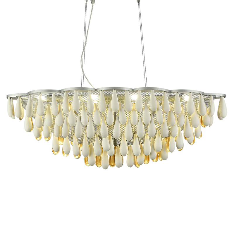 Люстра с подвесками в форме капель на серебристом каркасе Raindrop Белый Золотой Серебряный в Тюмени | Loft Concept 