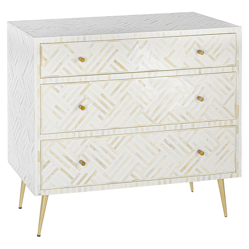 Комод инкрустация костью White Indian Bone Inlay 3 drawer Белый Белый Комод инкрустация костью White Indian Bone Inlay 3 drawer Белый Белый в Тюмени | Loft Concept