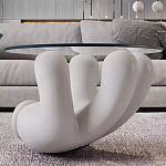 Дизайнерский журнальный стол с круглой прозрачной столешницей на белом фигурном основании Luqak варинант исполнения - 1 | Loft Concept в Тюмени