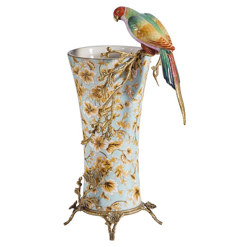 Ваза фарфоровая с птицей на бронзовой ветке Garden of Eden Бронза Мульти в Тюмени | Loft Concept 