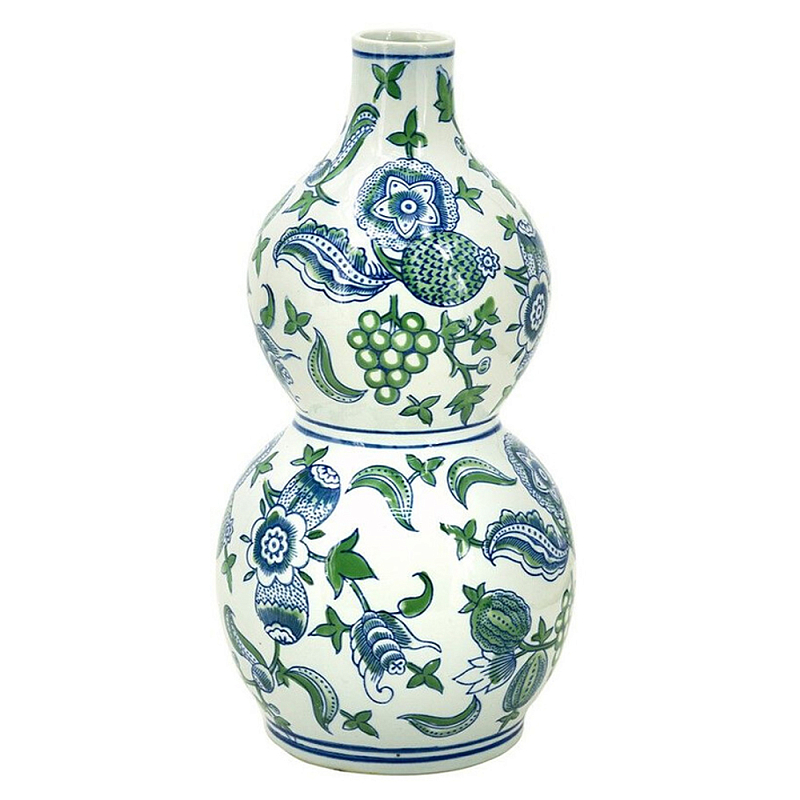 Ваза фигурная с сине-зелеными узорами распустившихся цветов Blossoming Spring Зеленый Белый Синий в Тюмени | Loft Concept 