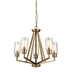 Люстра цвета латунь с 5-ю цилиндрическими плафонами из прозрачного пузырчатого стекла Kichler варинант исполнения - 1 | Loft Concept в Тюмени