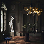 Люстра подвесная с 18-ю стеклянными плафонами с вертикальными подвесками Gilded Mirage  варинант исполнения - 9 | Loft Concept в Тюмени