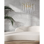 Люстра золотого цвета с декоративными ветками и длинными прозрачными стеклянными подвесами в форме сосулек Droplet Chandelier варинант исполнения - 12 | Loft Concept в Тюмени