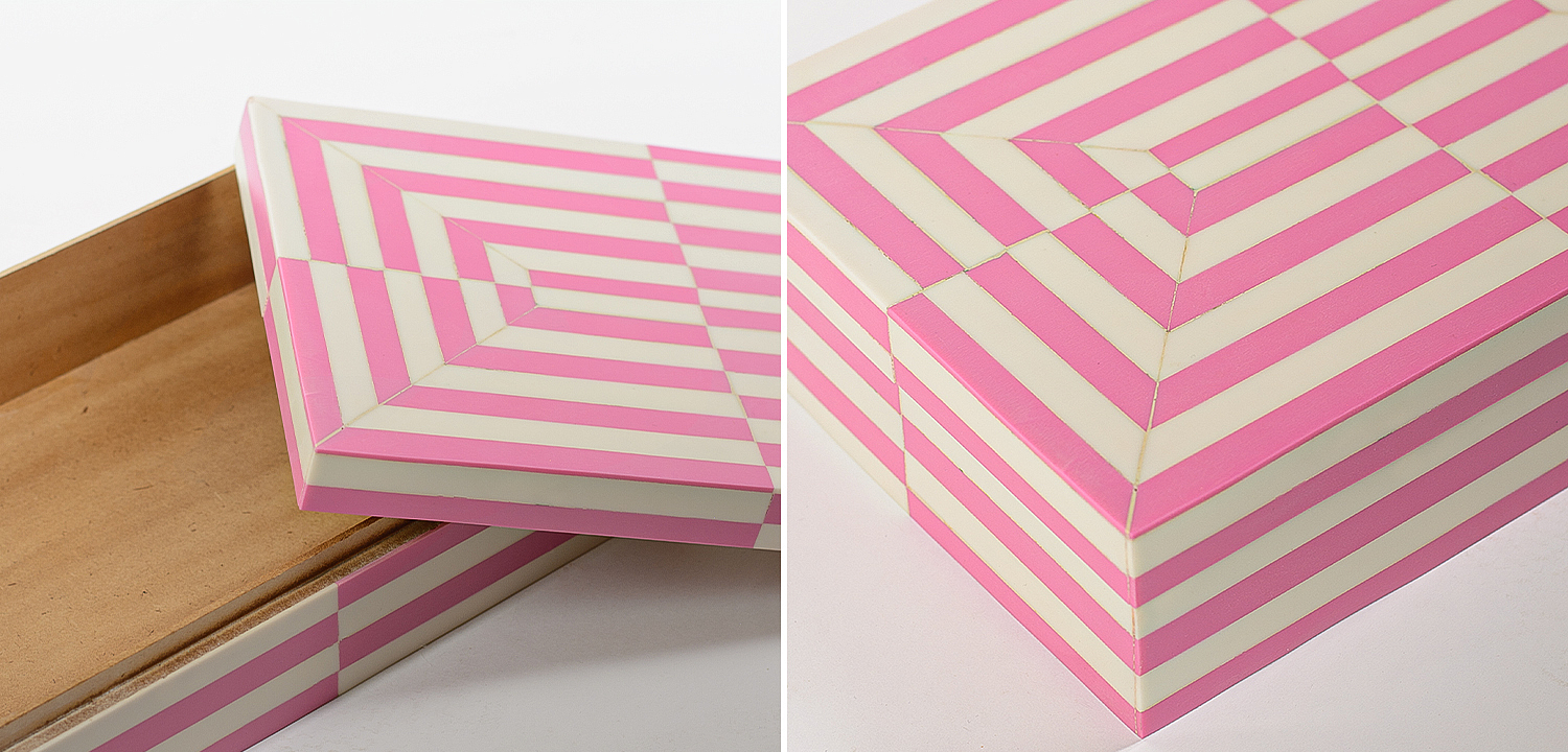 Шкатулка Pink White Stripes Bone Inlay Box Шкатулка Pink White Stripes Bone Inlay Box - Loft-Concept в Тюмени